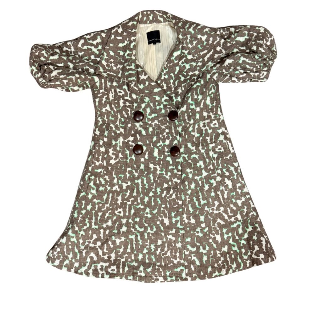 Vintage Nanette Lepore Double-Breasted Coat Brown Mint Green Abstract Print Puff